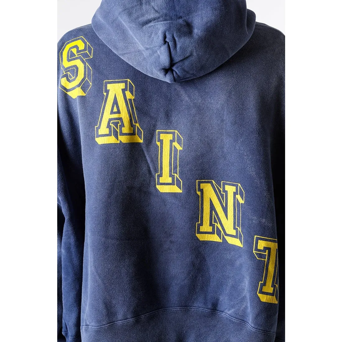 SAINT M×××××× ANGEL HOODIE/NAVY Angel Reborn Blue Hoodie Washed Blue S-XL Assute Garment Dyeing Full Clothes Water Fading Mud Dyeing Dirty Distress New Vintage Ceiling God Tailoring Original Super Loose Fit Customized Original Accessories God-level Print Restoration
